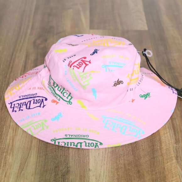 VON DUTCH Pink All Over Logo Print Bucket Hat Unisex Adult One Size NEW NWT - Picture 2 of 5